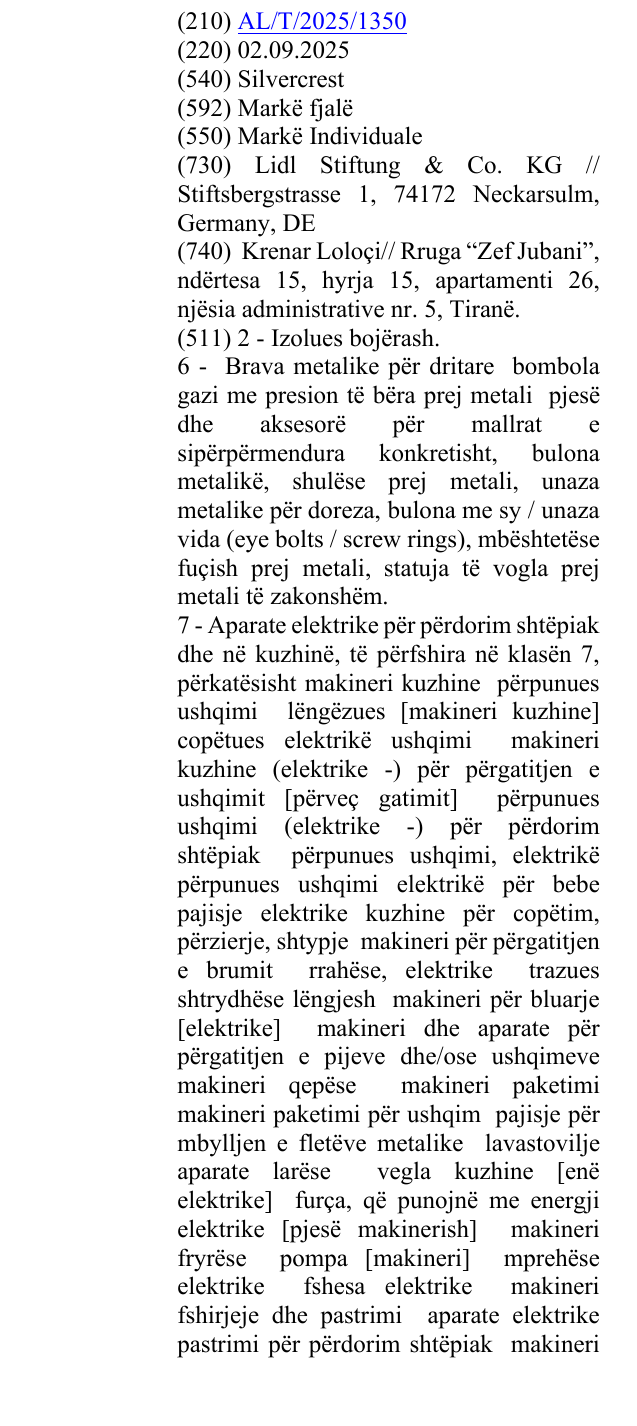 Zëri i markës Silvercrest në buletin