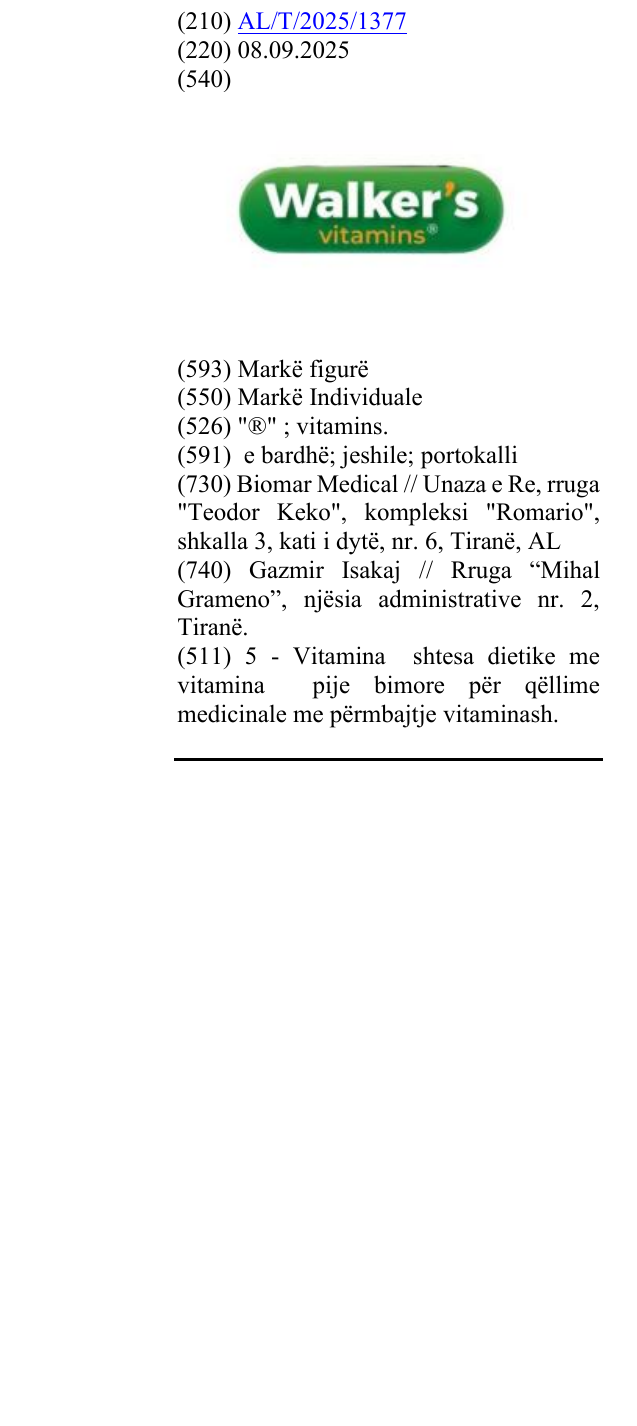 Zëri i markës "®" ; vitamins. në buletin