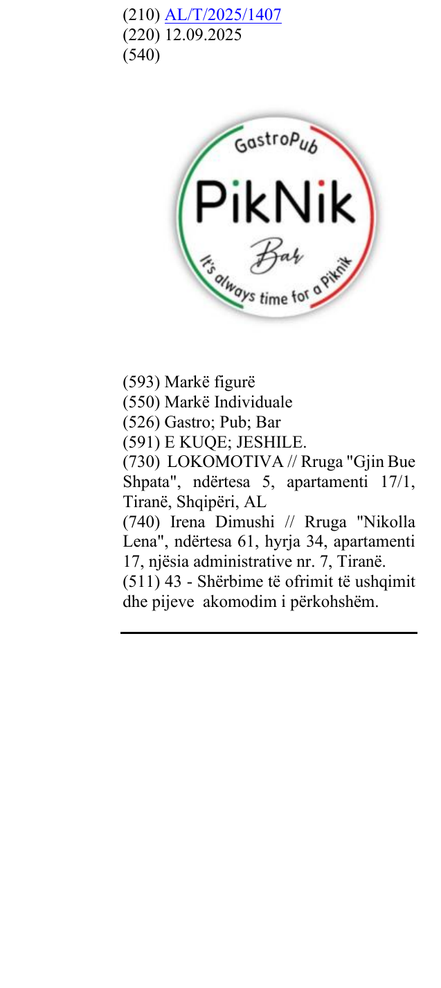 Zëri i markës Gastro; Pub; Bar në buletin