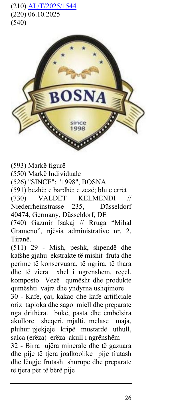 Zëri i markës "SINCE"; "1998", BOSNA në buletin