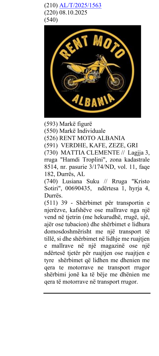 Zëri i markës RENT MOTO ALBANIA në buletin