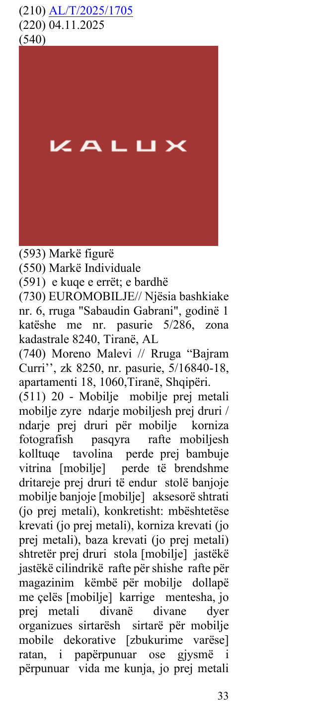 Zëri i markës KALUX në buletin