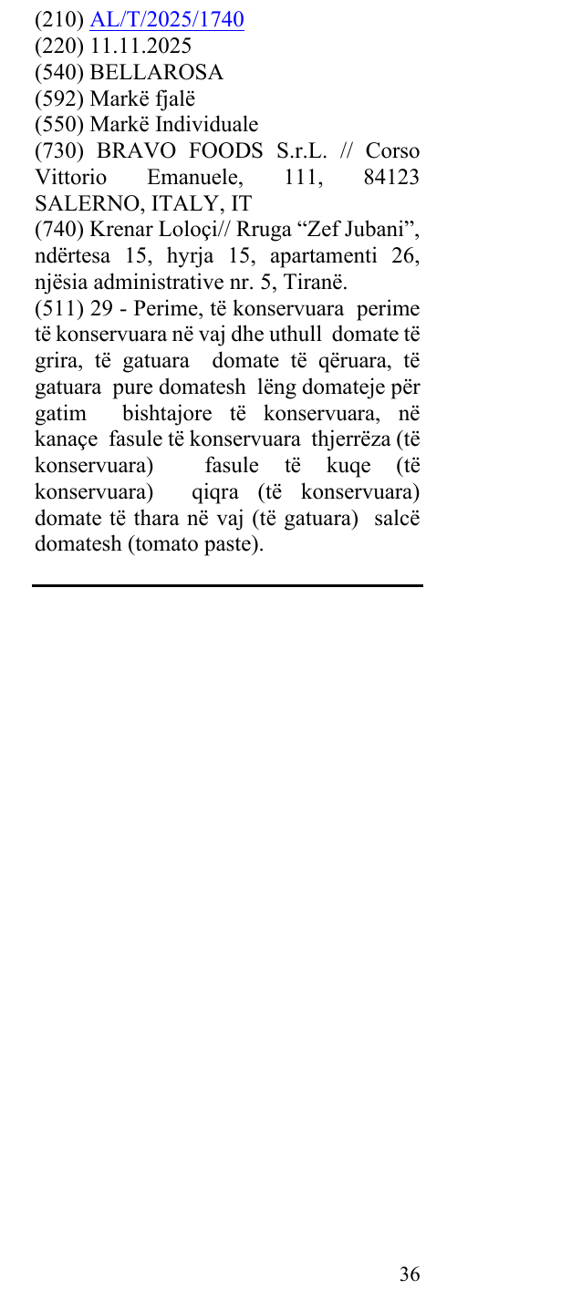 Zëri i markës BELLAROSA në buletin