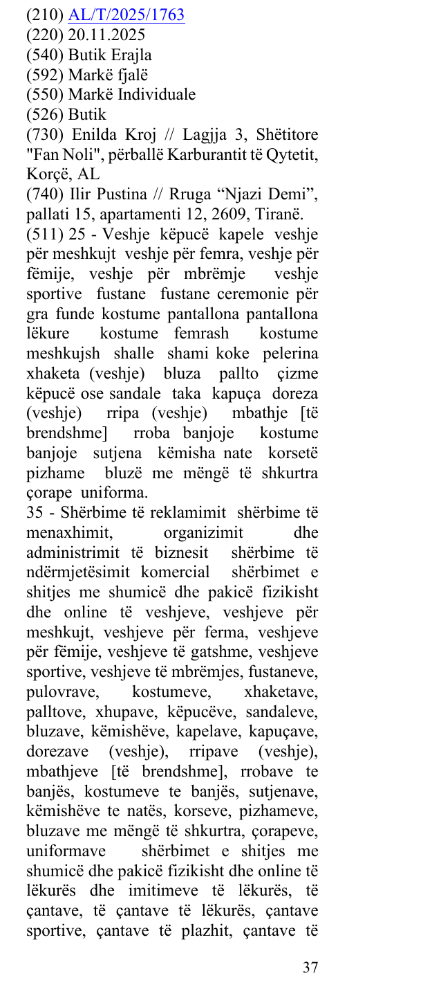 Zëri i markës Butik Erajla në buletin