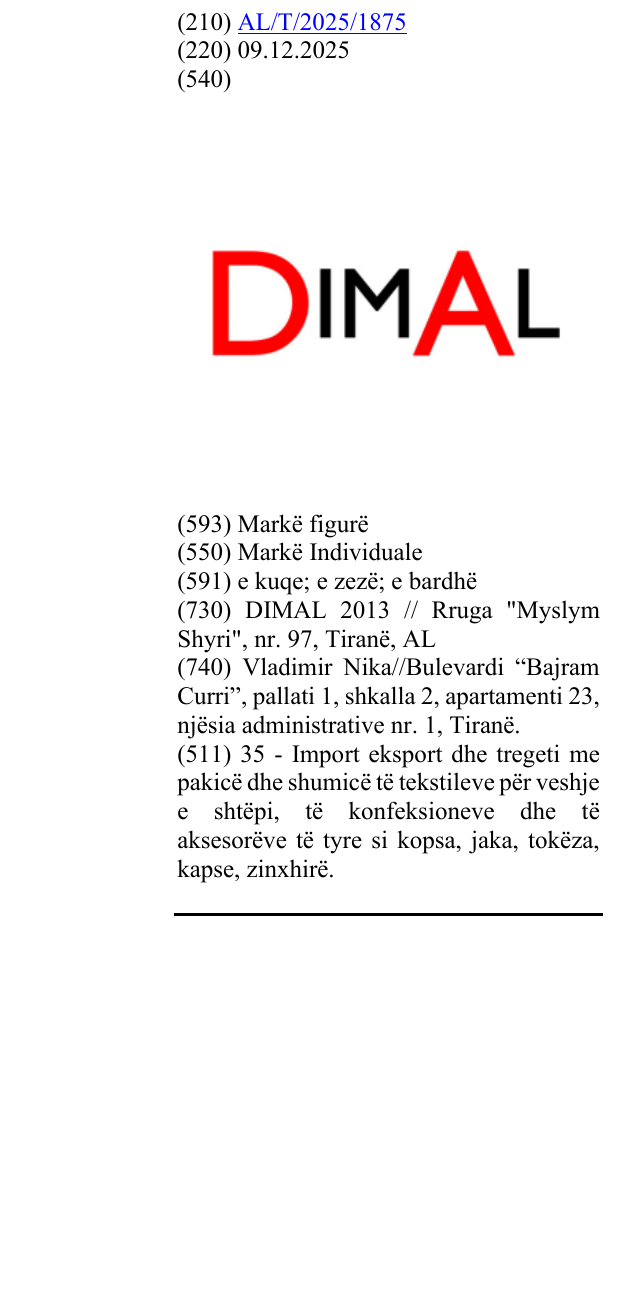 Zëri i markës DIMAL në buletin