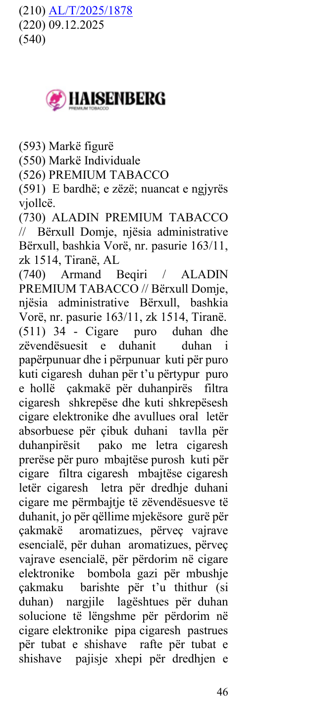 Zëri i markës PREMIUM TABACCO në buletin