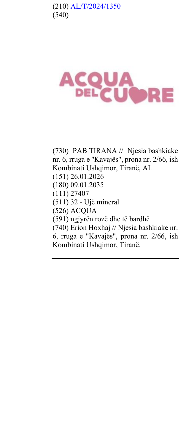 Zëri i markës ACQUA në buletin