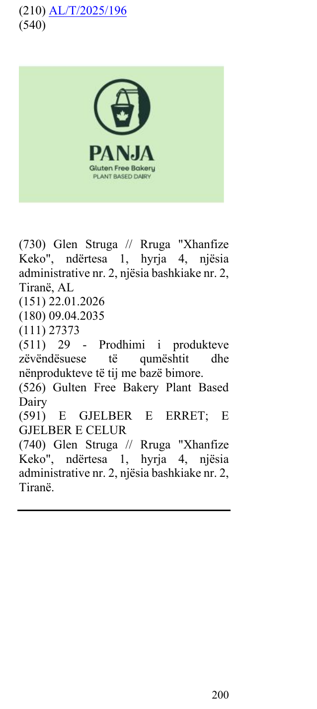 Zëri i markës Gulten Free Bakery Plant Based Dairy në buletin