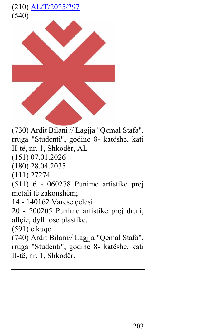 Zëri i markës AL/T/2025/297 në buletin