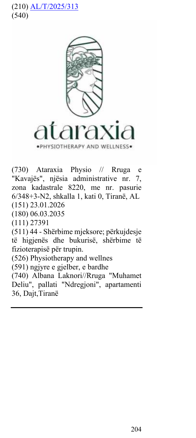 Zëri i markës Physiotherapy and wellnes në buletin
