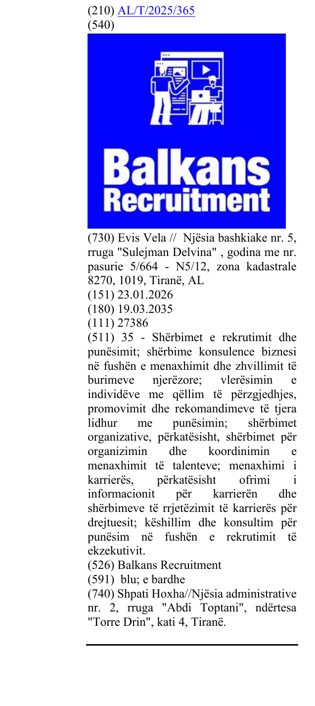 Zëri i markës Balkans Recruitment në buletin