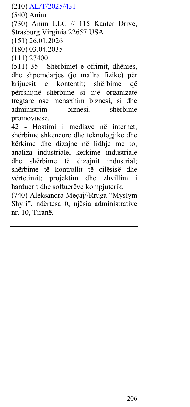 Zëri i markës Anim në buletin