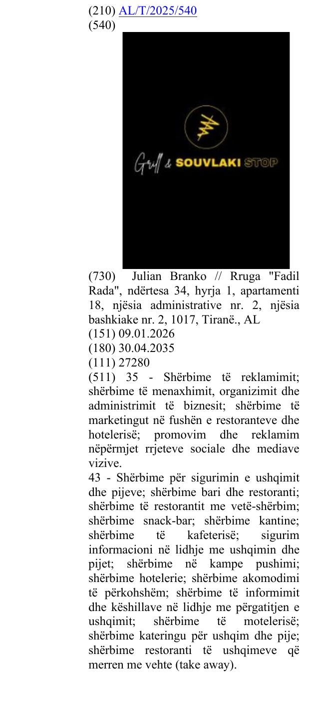 Zëri i markës Grill; Souvlaki; Stop në buletin