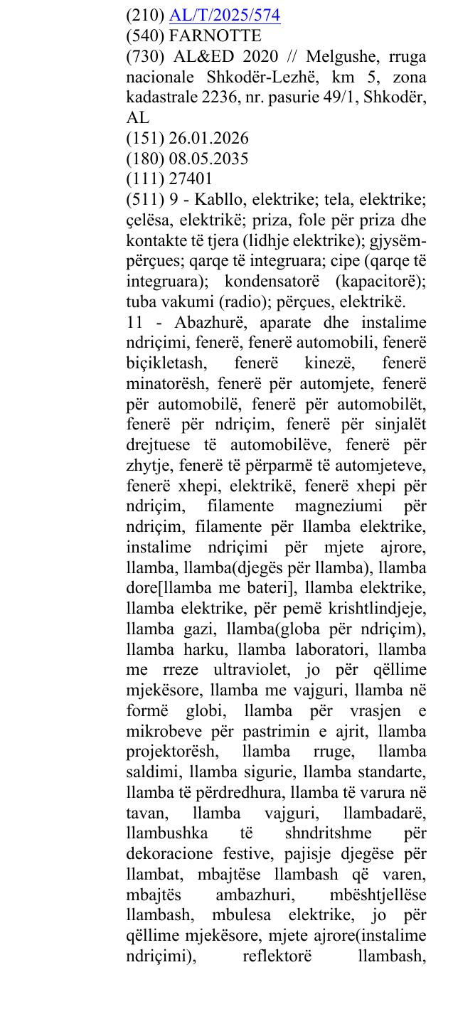 Zëri i markës FARNOTTE në buletin