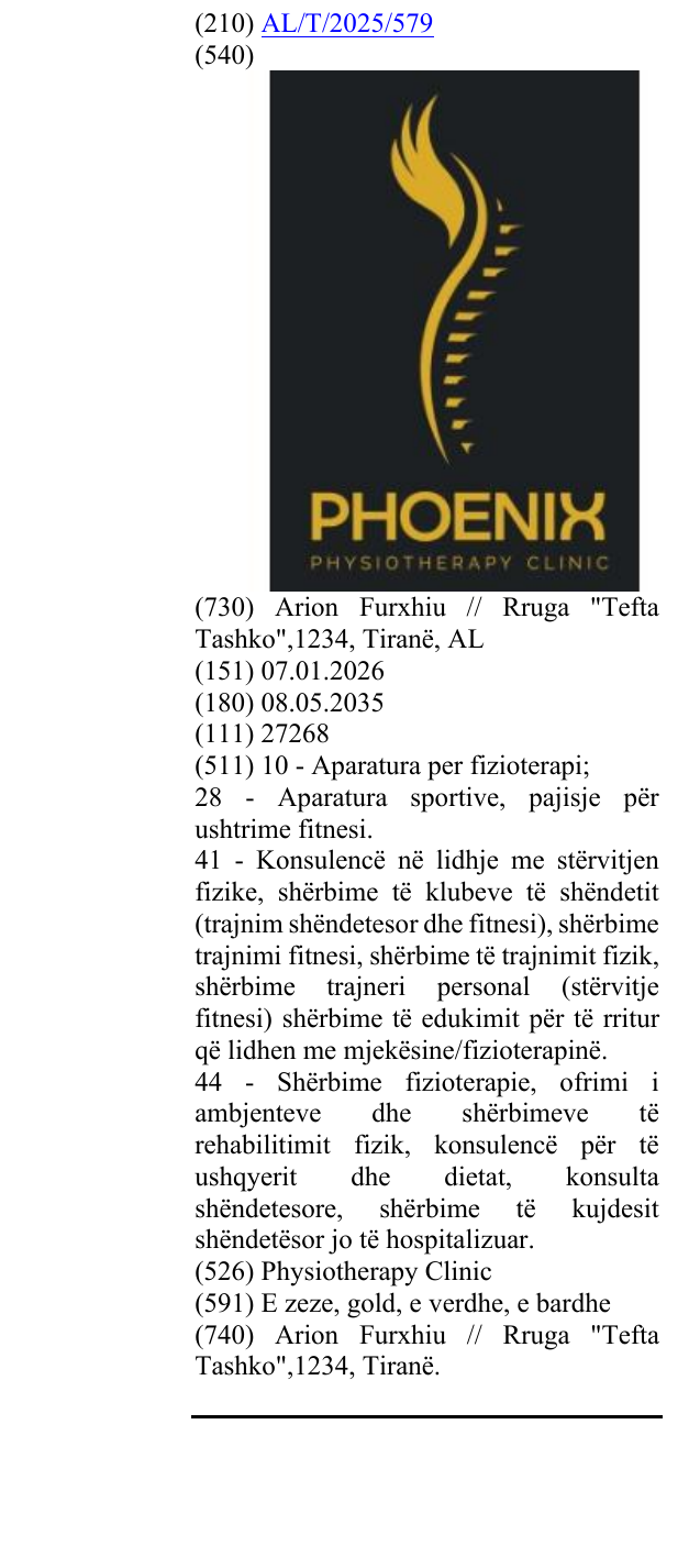 Zëri i markës Physiotherapy Clinic në buletin