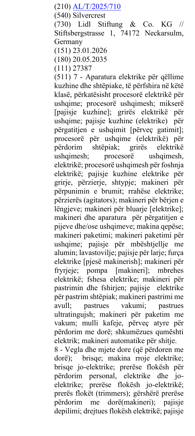 Zëri i markës Silvercrest në buletin