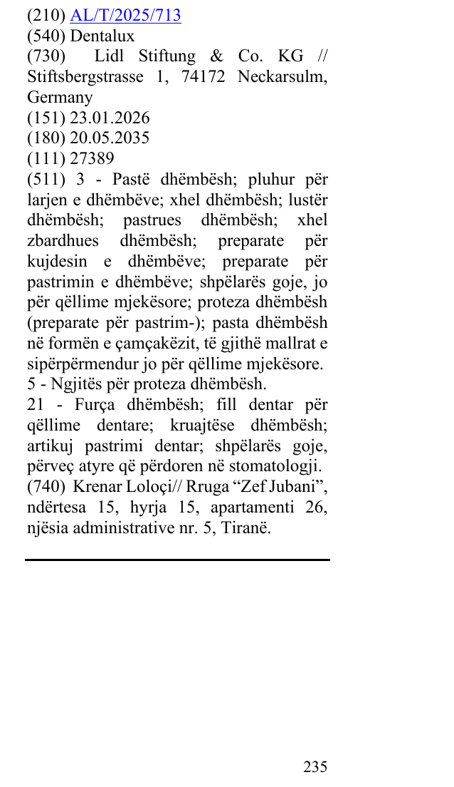 Zëri i markës Dentalux në buletin