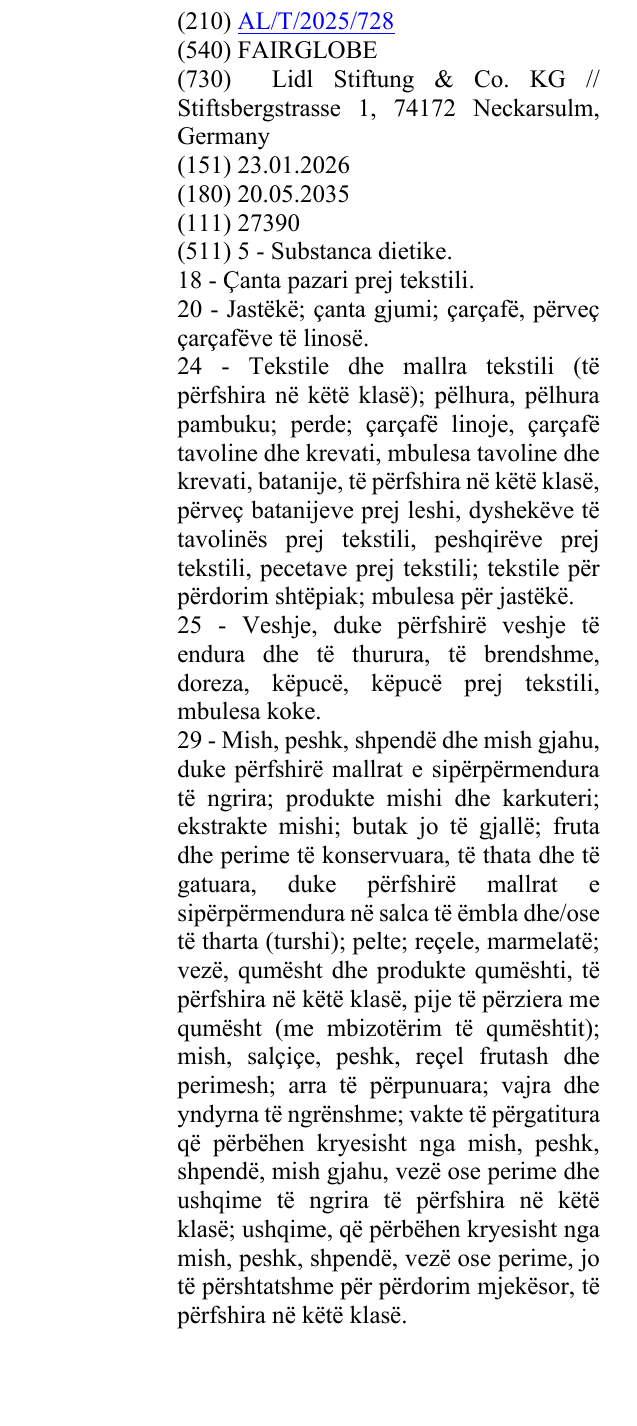 Zëri i markës FAIRGLOBE në buletin