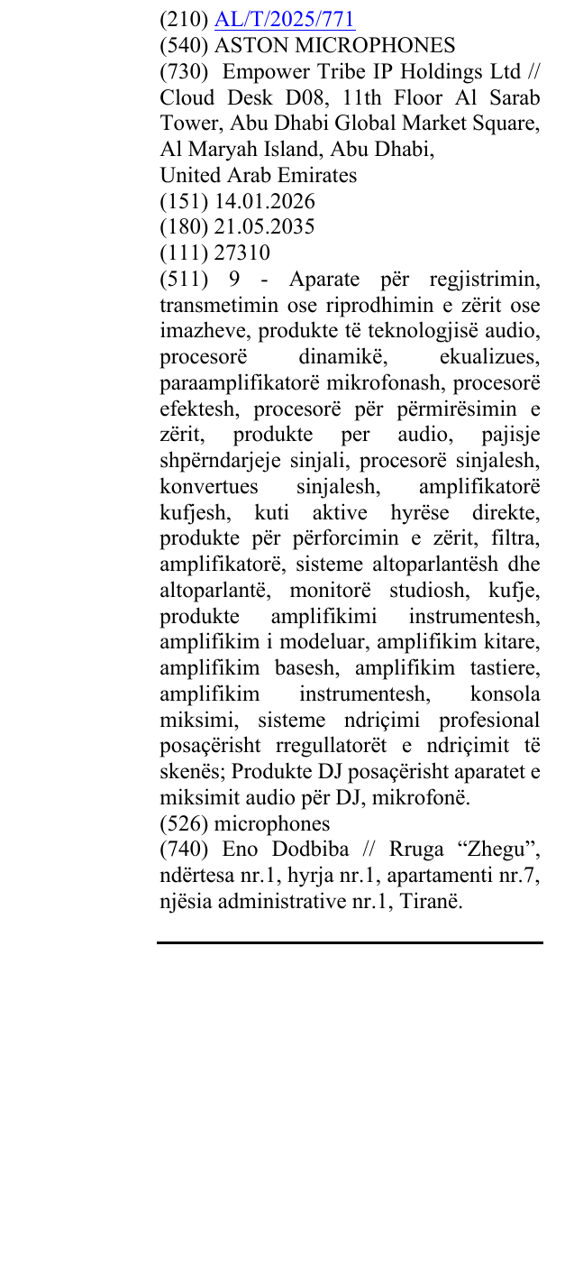 Zëri i markës ASTON MICROPHONES në buletin