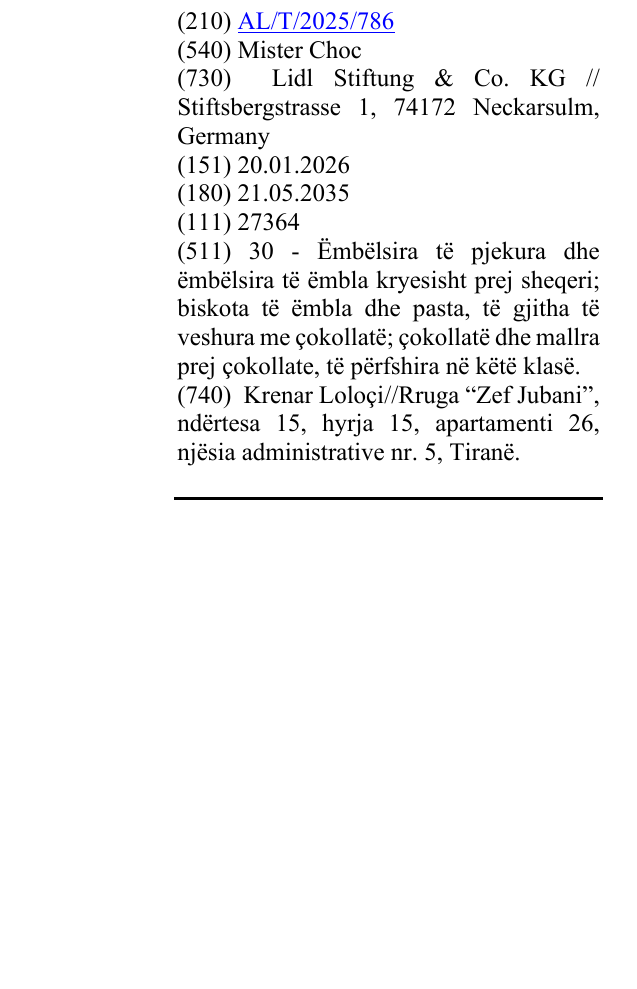 Zëri i markës Mister Choc në buletin