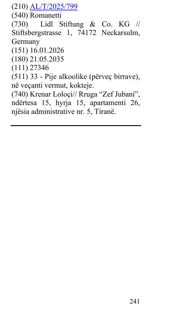 Zëri i markës Romanetti në buletin
