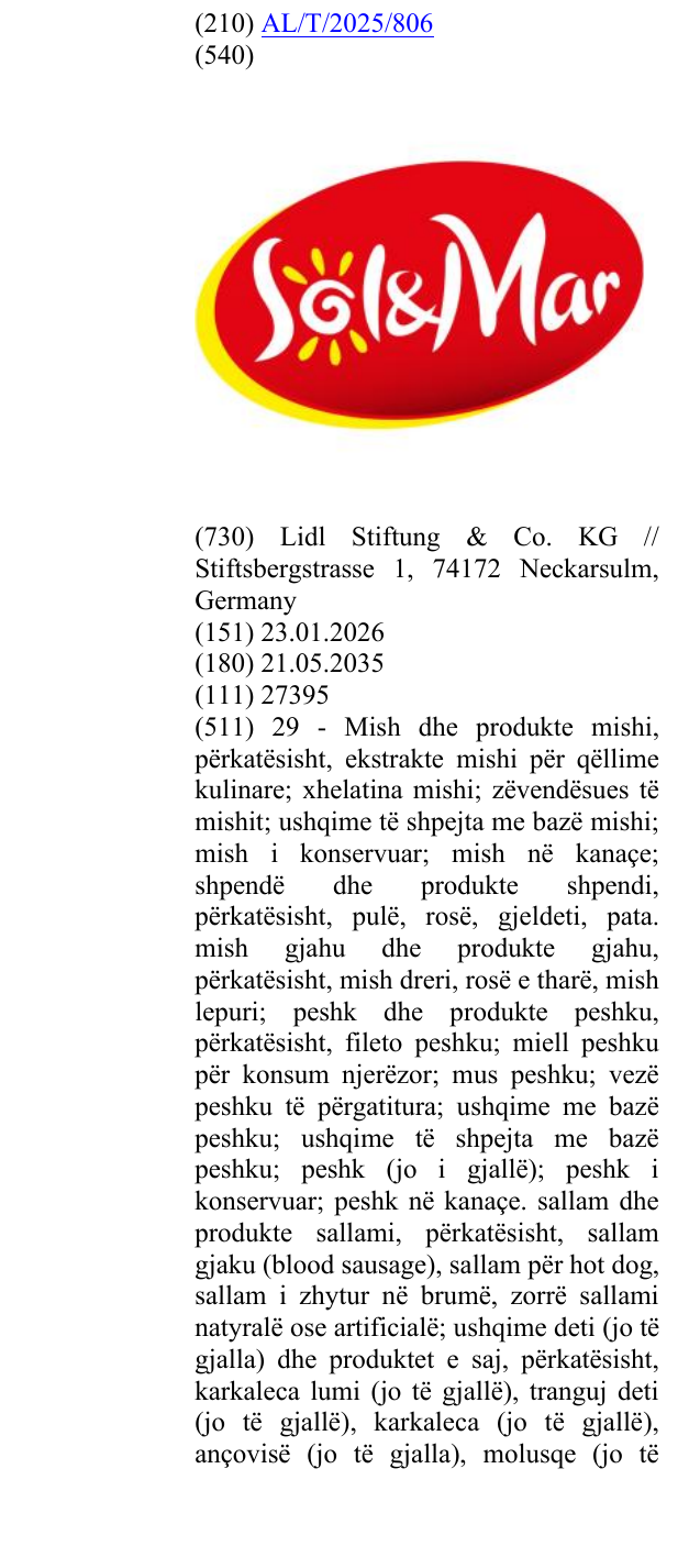 Zëri i markës Sol & Mar në buletin