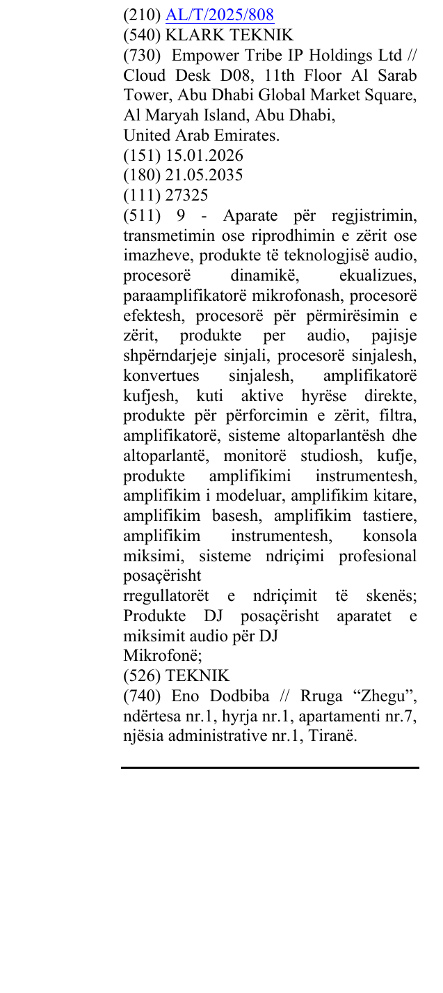 Zëri i markës KLARK TEKNIK në buletin