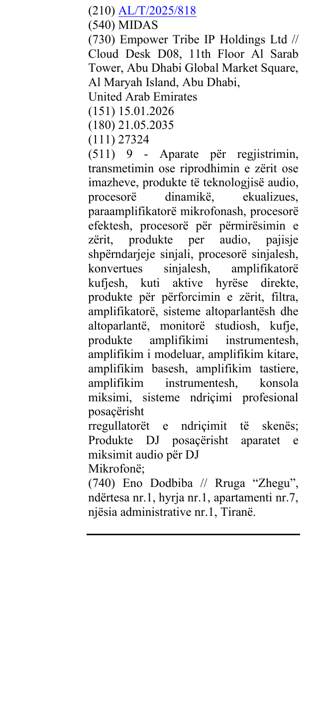 Zëri i markës MIDAS në buletin