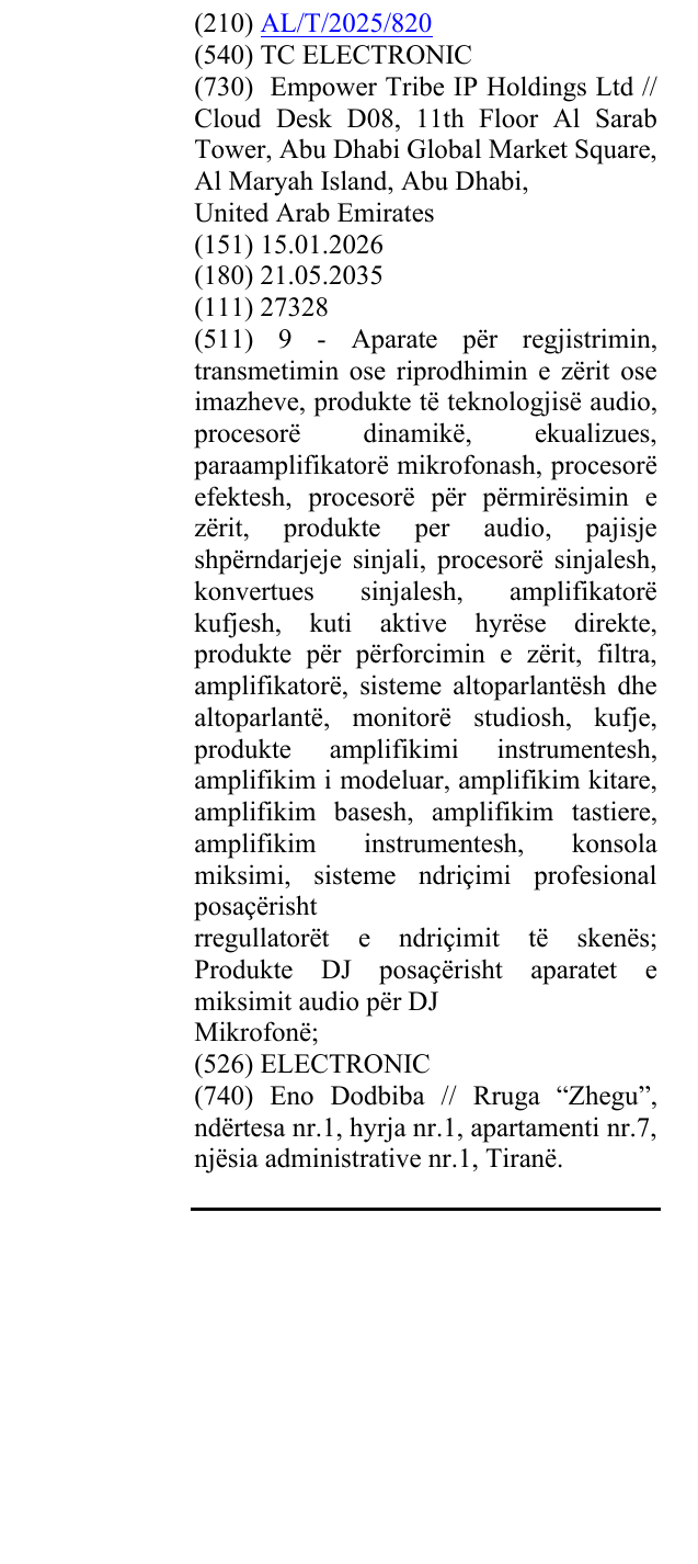 Zëri i markës TC ELECTRONIC në buletin