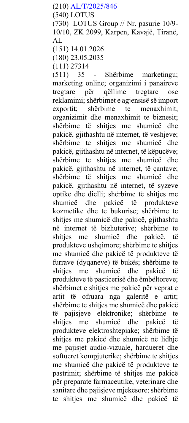 Zëri i markës LOTUS në buletin