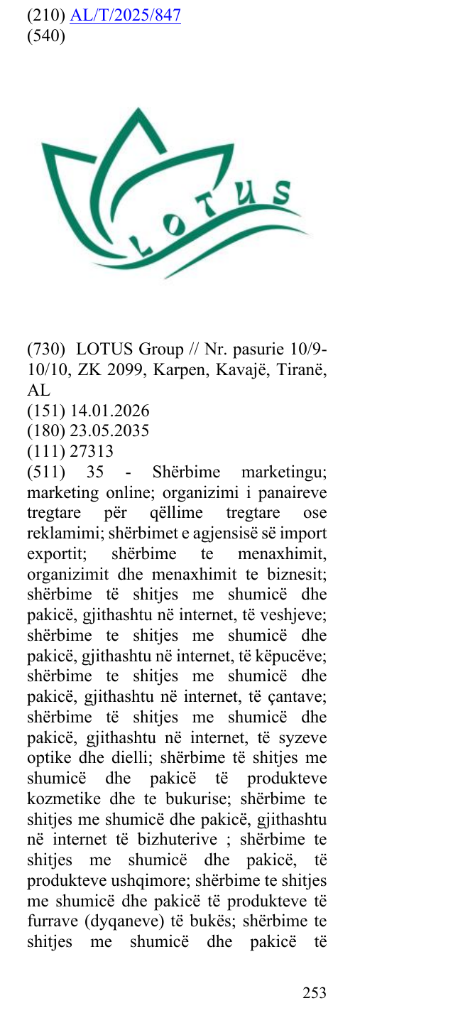 Zëri i markës Lotus në buletin