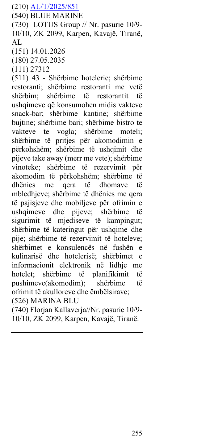 Zëri i markës BLUE MARINE në buletin