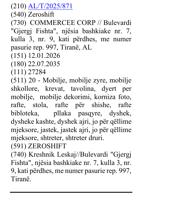 Zëri i markës Zeroshift në buletin
