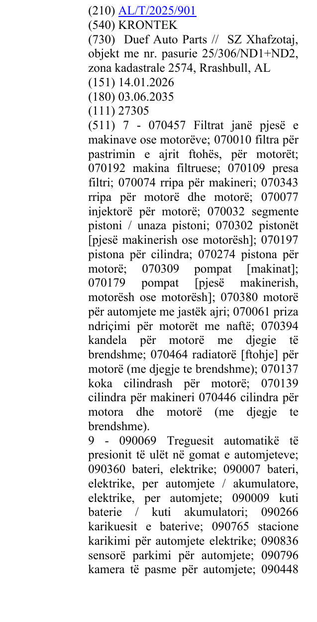 Zëri i markës KRONTEK në buletin