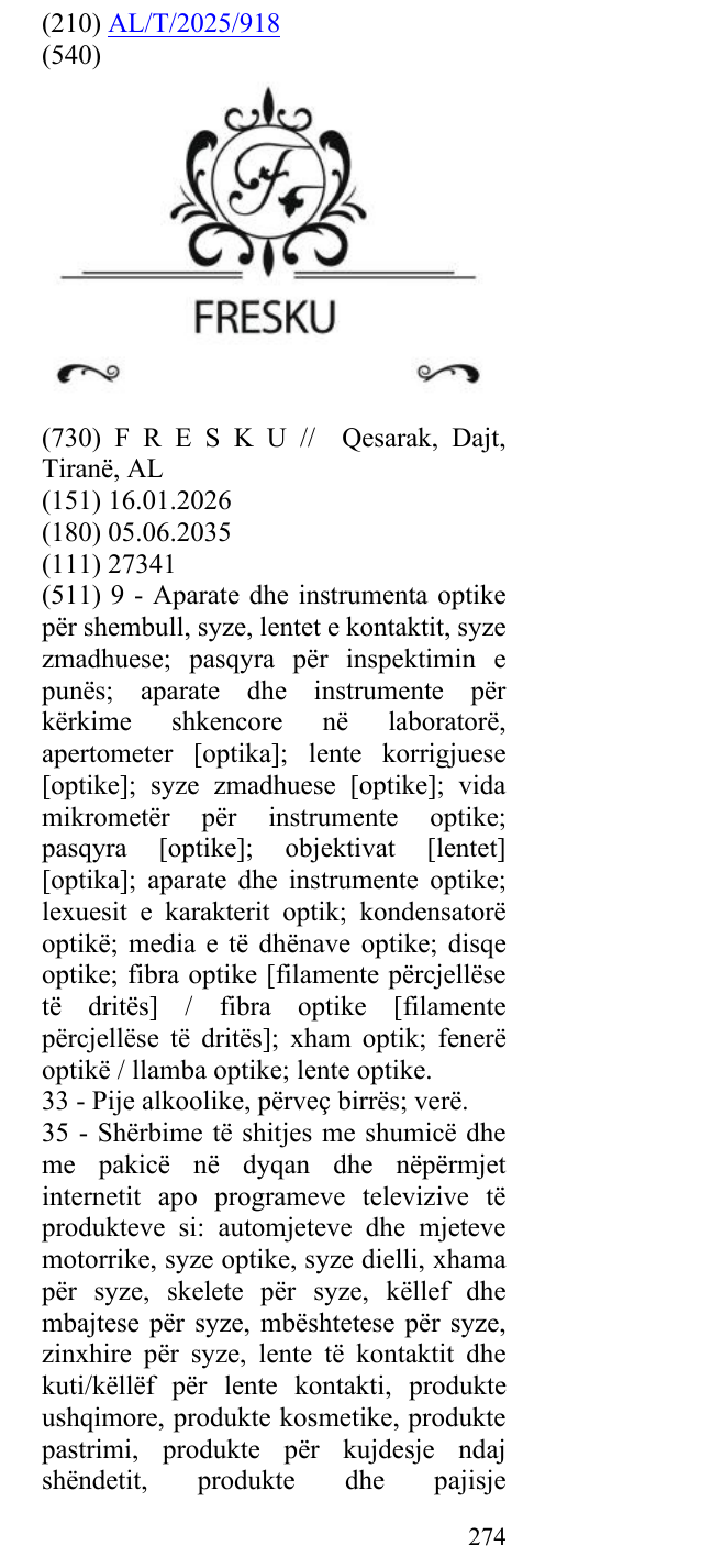 Zëri i markës FRESKU në buletin