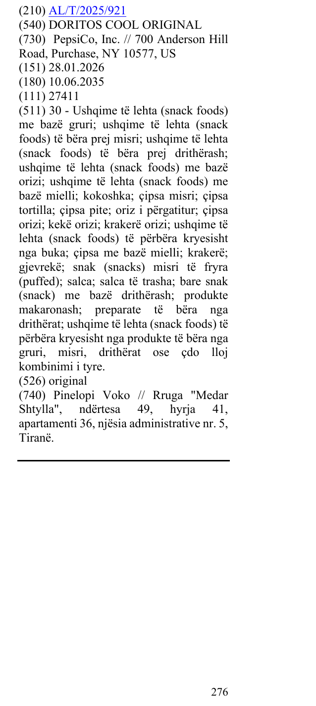 Zëri i markës DORITOS COOL ORIGINAL në buletin