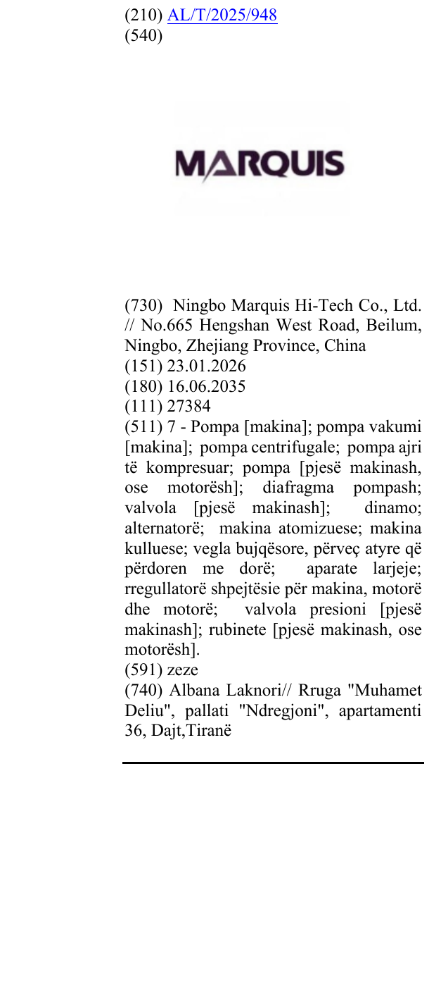 Zëri i markës MARQUIS në buletin