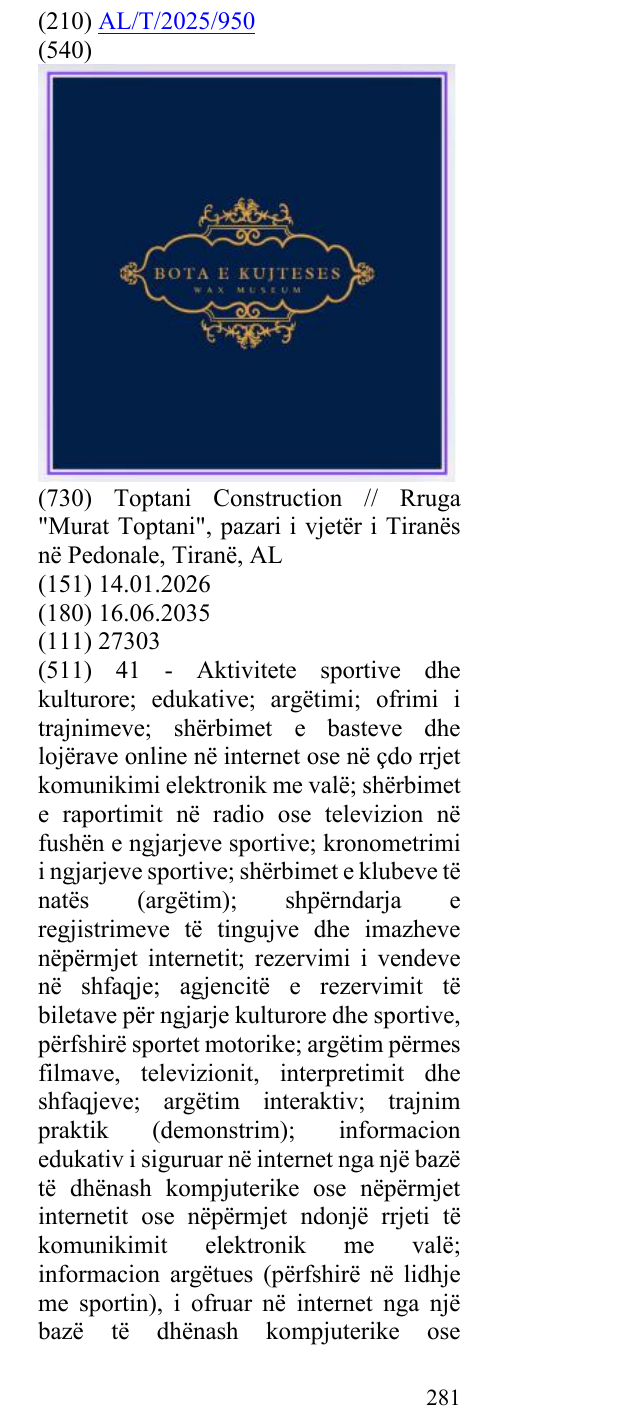 Zëri i markës MUSEUM në buletin