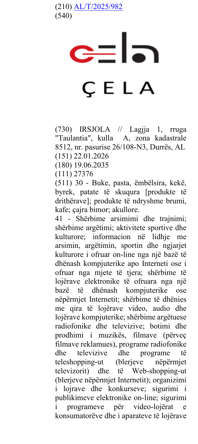 Zëri i markës CELA në buletin