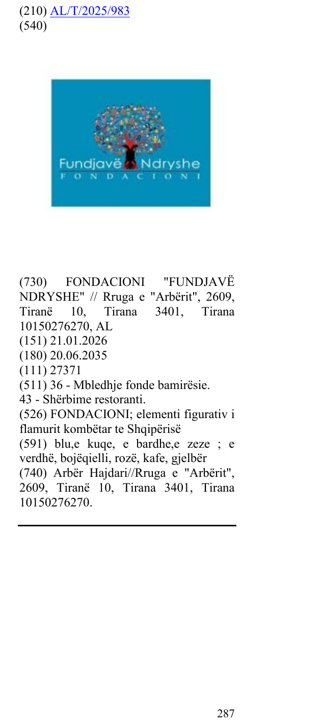Zëri i markës FONDACIONI; elementi figurativ i flamurit kombëtar te Shqipërisë në buletin