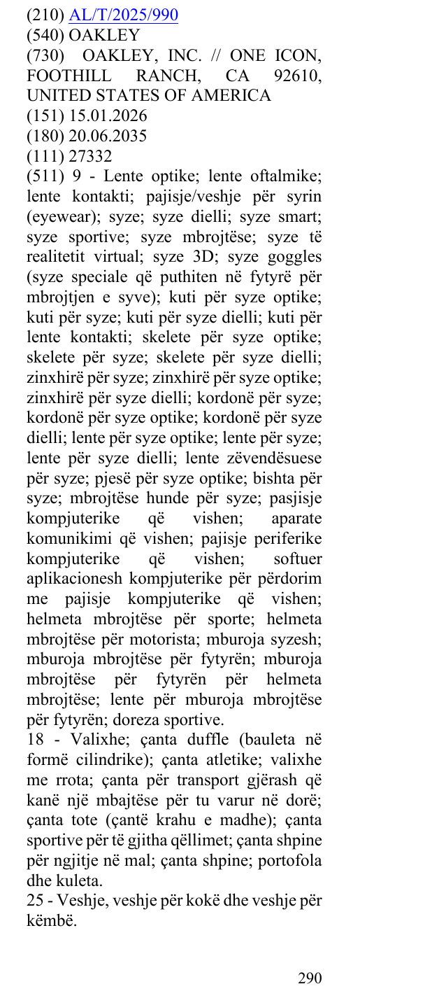 Zëri i markës OAKLEY në buletin