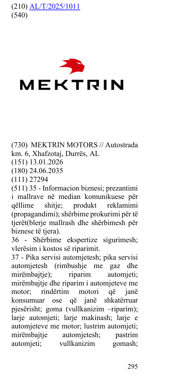Zëri i markës MEKTRIN në buletin