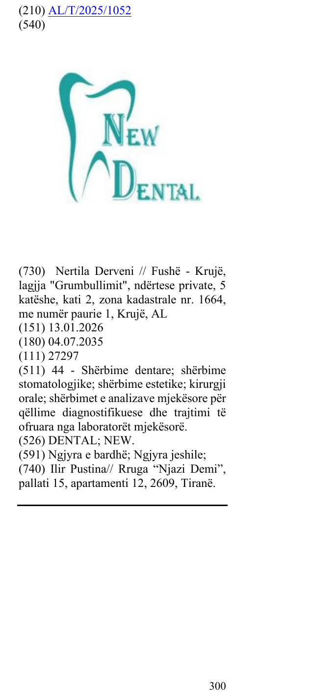 Zëri i markës DENTAL; NEW. në buletin