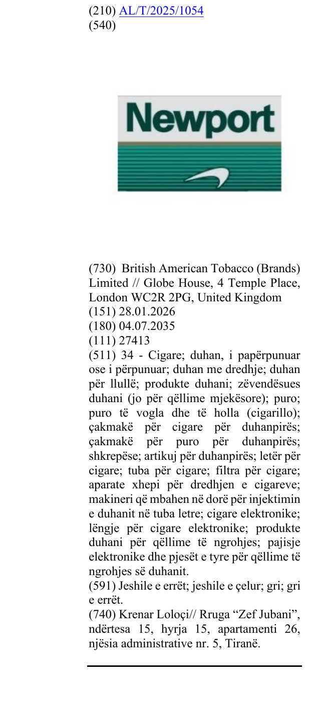 Zëri i markës Newport në buletin