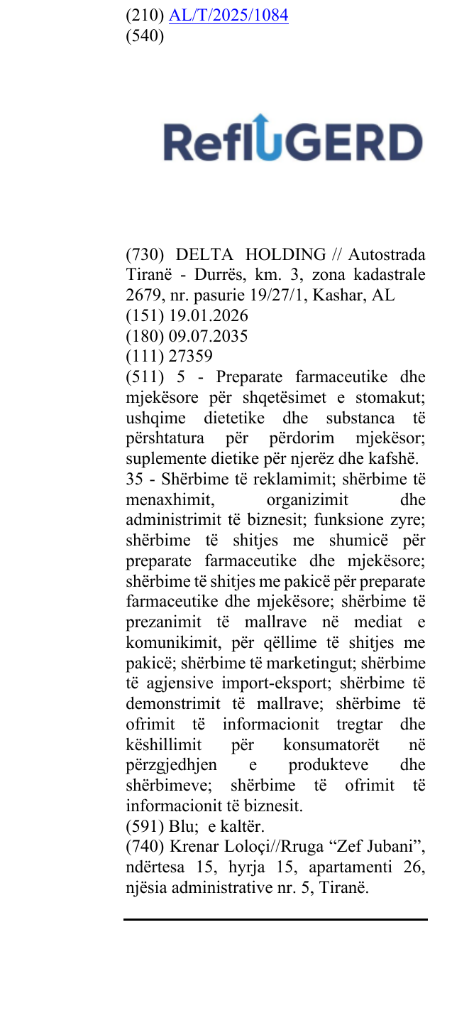 Zëri i markës Reflugerd në buletin
