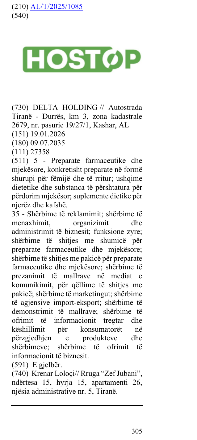 Zëri i markës Hostop në buletin