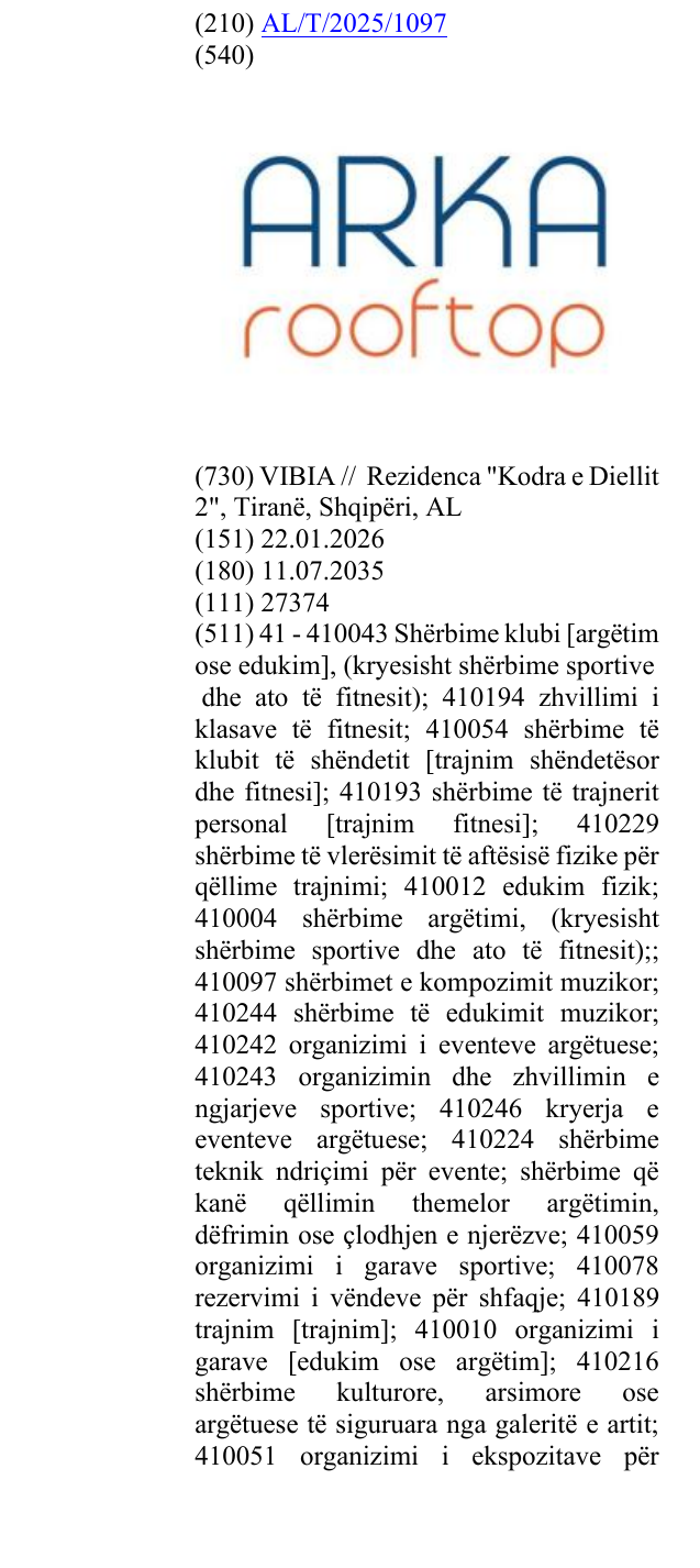 La voce del marchio ARKA rooftop nel bollettino