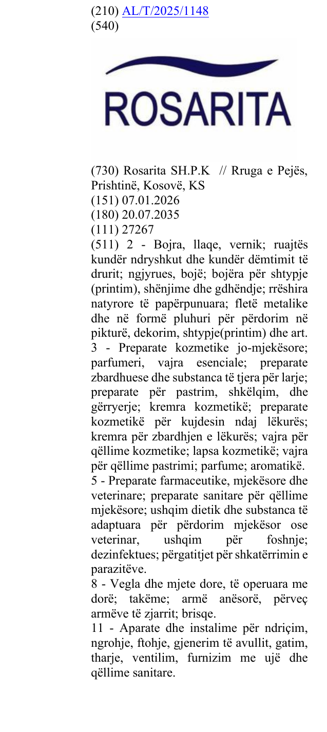 Zëri i markës ROSARITA në buletin