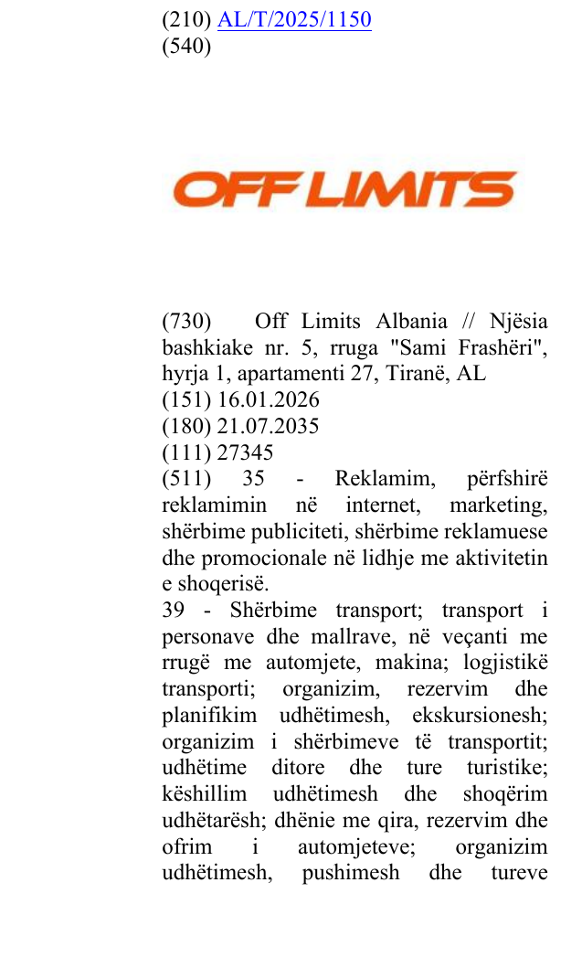 Zëri i markës OFF LIMITS në buletin