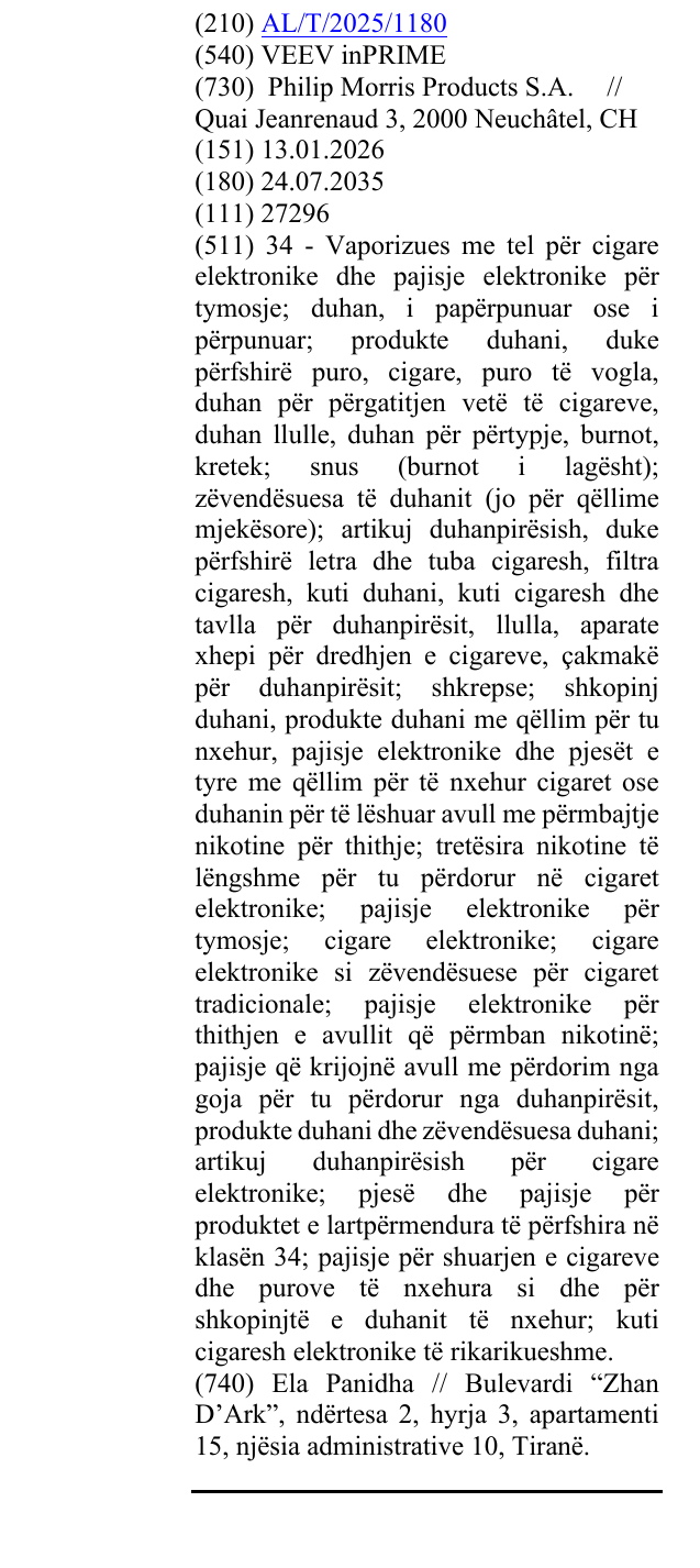 Zëri i markës VEEV inPRIME në buletin